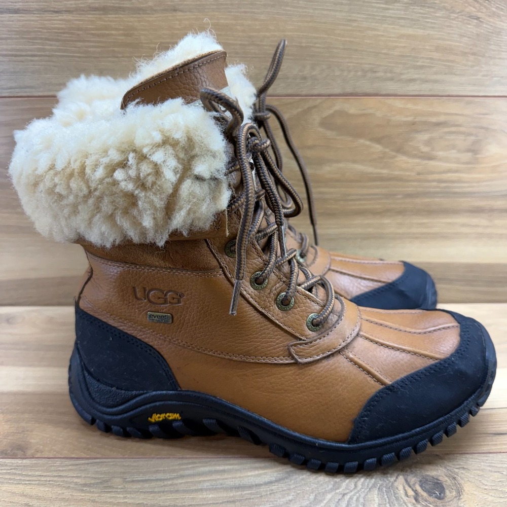 UGG Adirondack Snow Boot Women 10 Chestnut Waterproof Leather Sherpa Cozy Vibram